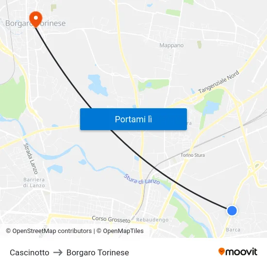 Cascinotto to Borgaro Torinese map
