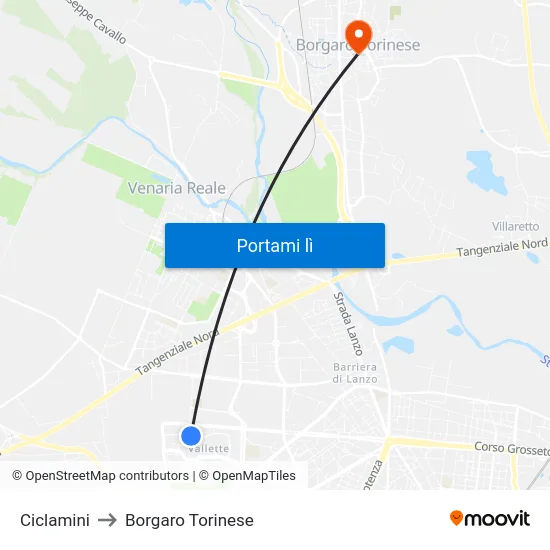Ciclamini to Borgaro Torinese map