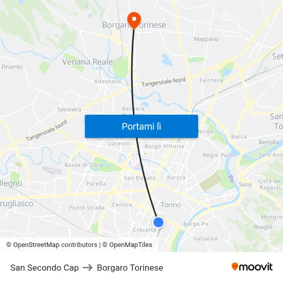 San Secondo Cap to Borgaro Torinese map
