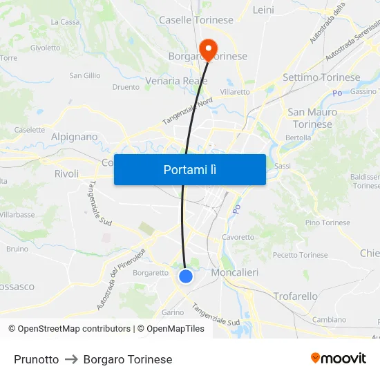 Prunotto to Borgaro Torinese map