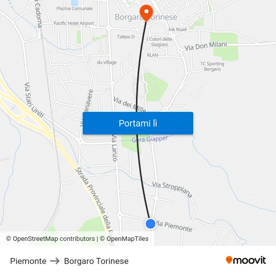 Piemonte to Borgaro Torinese map