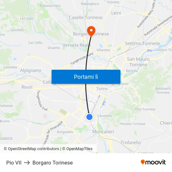 Pio VII to Borgaro Torinese map
