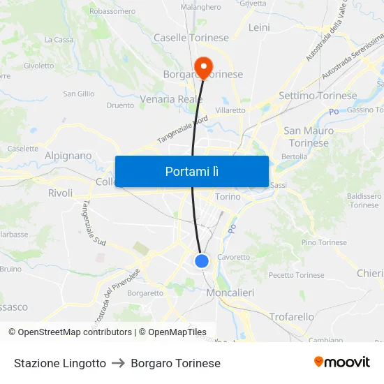 Stazione Lingotto to Borgaro Torinese map