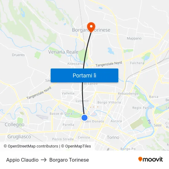 Appio Claudio to Borgaro Torinese map