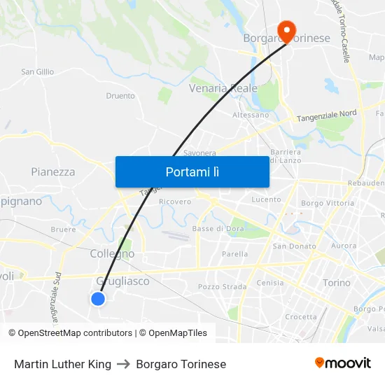 Martin Luther King to Borgaro Torinese map