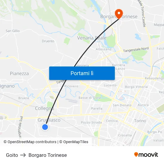 Goito to Borgaro Torinese map
