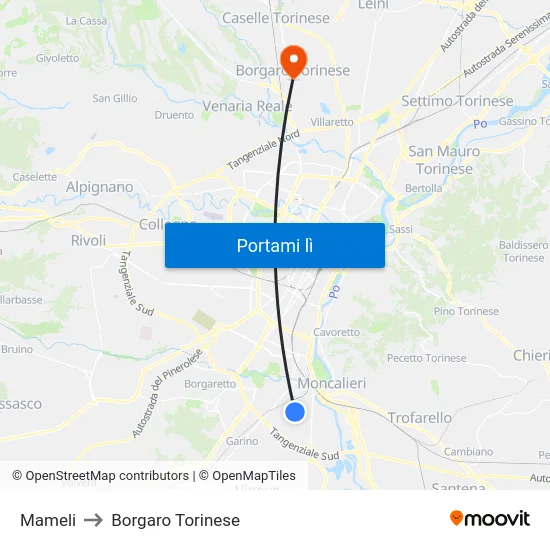 Mameli to Borgaro Torinese map