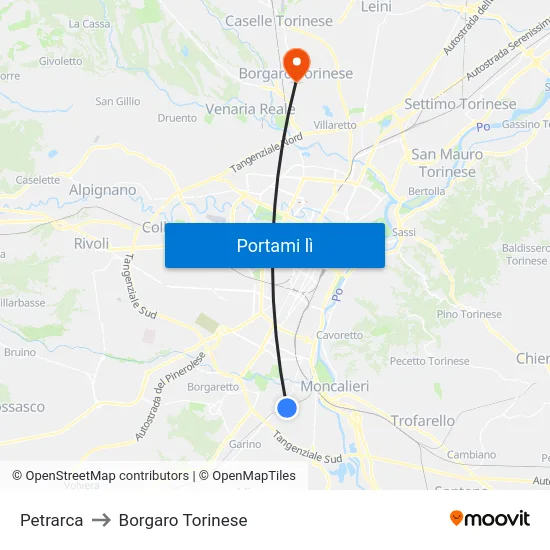 Petrarca to Borgaro Torinese map