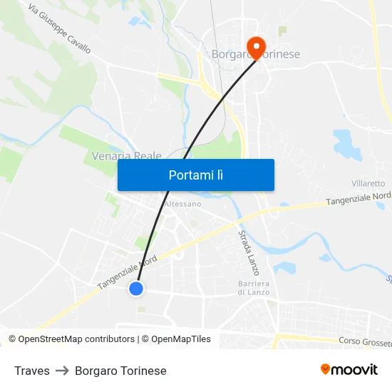 Traves to Borgaro Torinese map