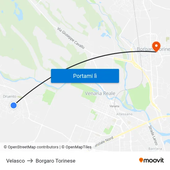 Velasco to Borgaro Torinese map