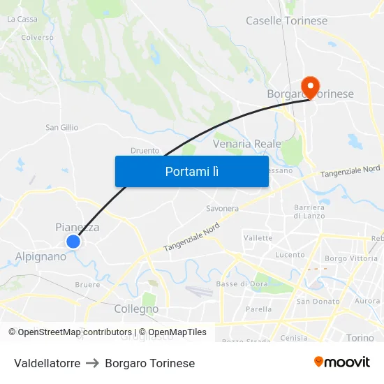 Valdellatorre to Borgaro Torinese map