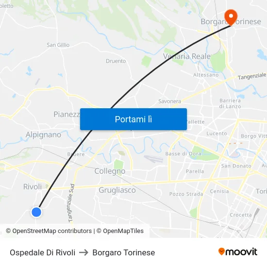 Ospedale Di Rivoli to Borgaro Torinese map