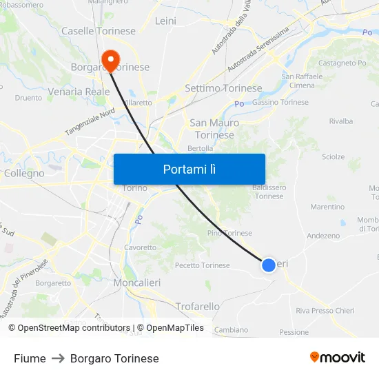 Fiume to Borgaro Torinese map