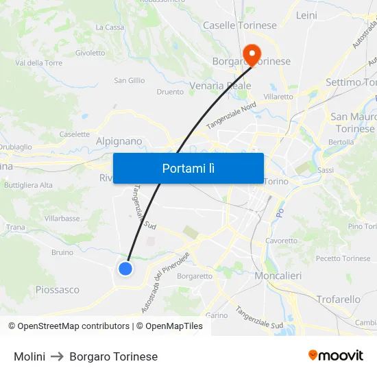 Molini to Borgaro Torinese map
