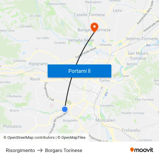 Risorgimento to Borgaro Torinese map