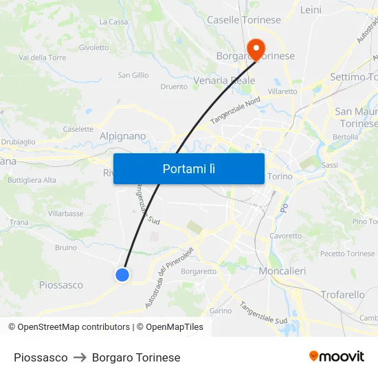 Piossasco to Borgaro Torinese map