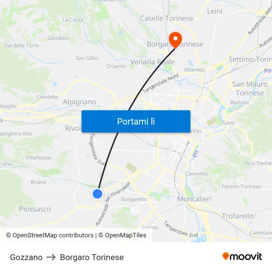 Gozzano to Borgaro Torinese map