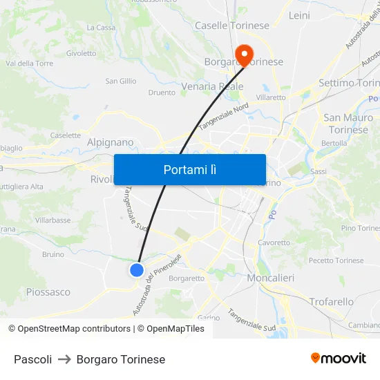 Pascoli to Borgaro Torinese map