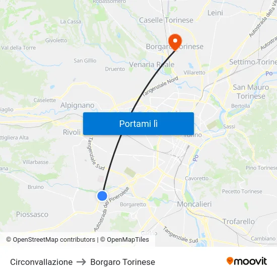 Circonvallazione to Borgaro Torinese map