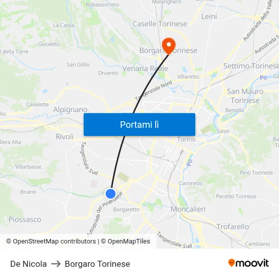 De Nicola to Borgaro Torinese map