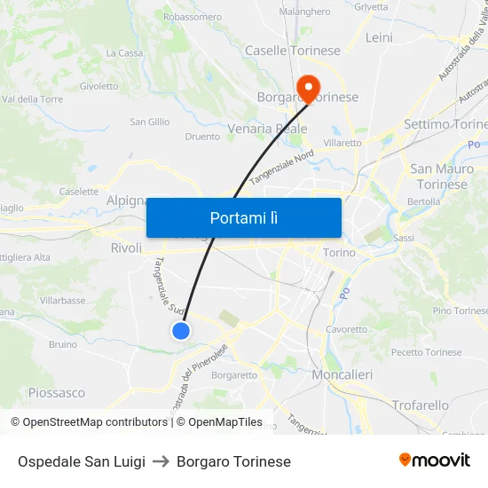 Ospedale San Luigi to Borgaro Torinese map