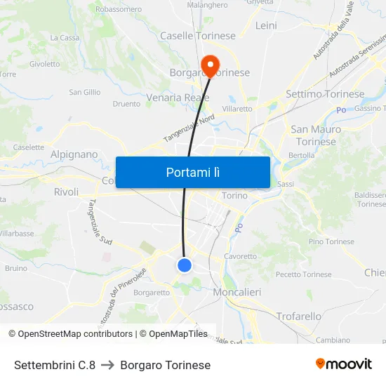 Settembrini C.8 to Borgaro Torinese map