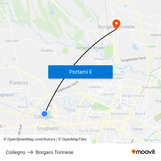 Collegno to Borgaro Torinese map