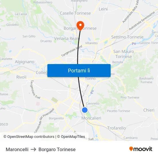 Maroncelli to Borgaro Torinese map