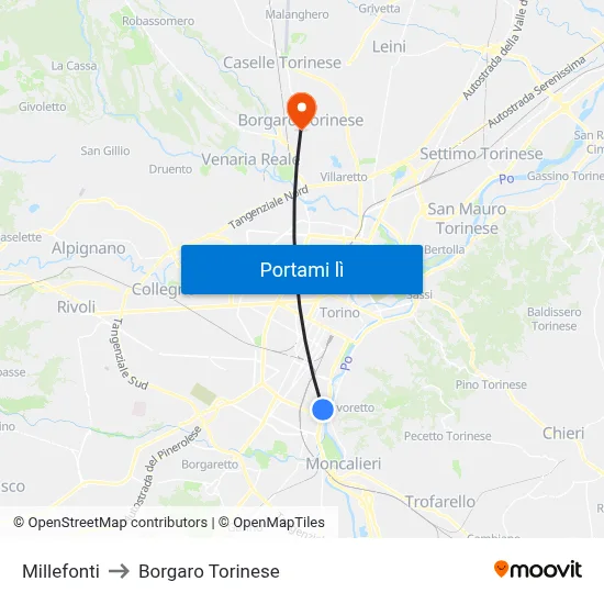 Millefonti to Borgaro Torinese map