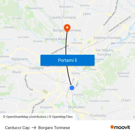 Carducci Cap to Borgaro Torinese map