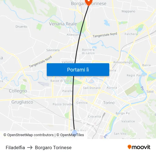 Filadelfia to Borgaro Torinese map