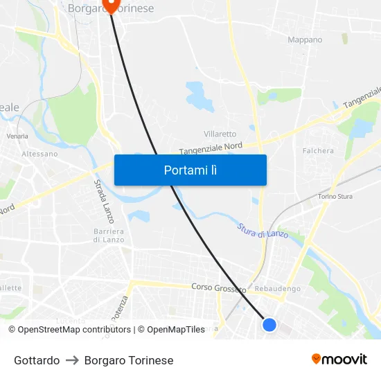 Gottardo to Borgaro Torinese map