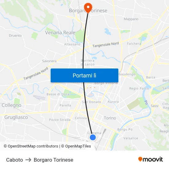 Caboto to Borgaro Torinese map