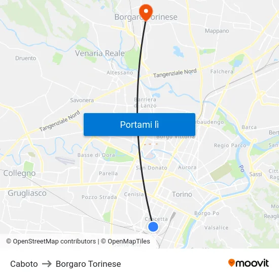 Caboto to Borgaro Torinese map