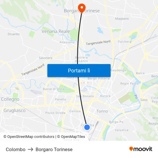 Colombo to Borgaro Torinese map