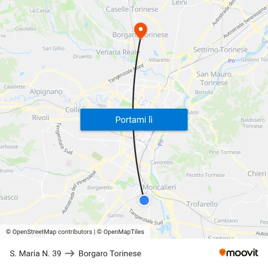 S. Maria N. 39 to Borgaro Torinese map