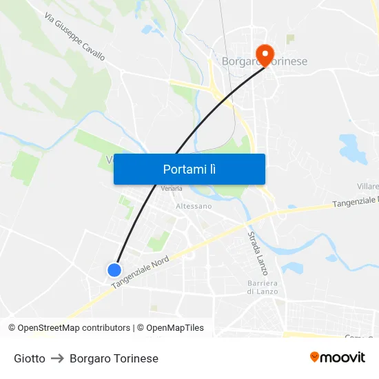 Giotto to Borgaro Torinese map