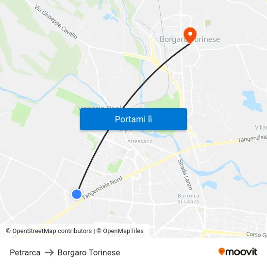 Petrarca to Borgaro Torinese map