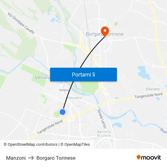 Manzoni to Borgaro Torinese map