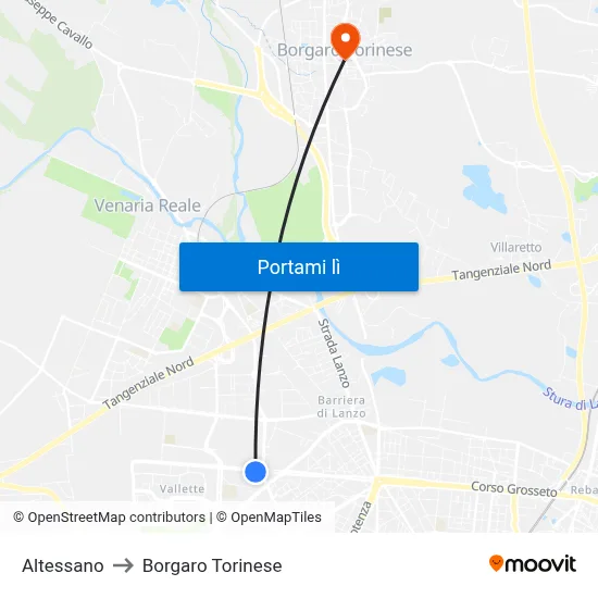 Altessano to Borgaro Torinese map