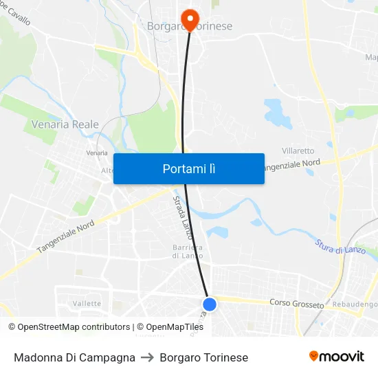 Madonna Di Campagna to Borgaro Torinese map