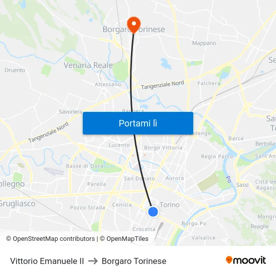 Vittorio Emanuele II to Borgaro Torinese map