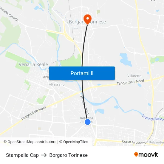 Stampalia Cap to Borgaro Torinese map