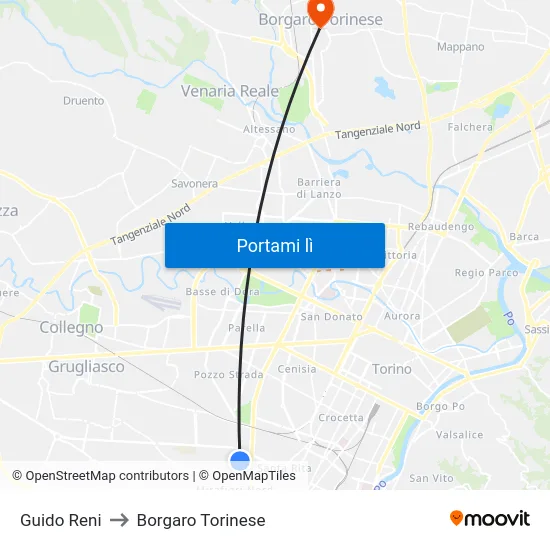 Guido Reni to Borgaro Torinese map