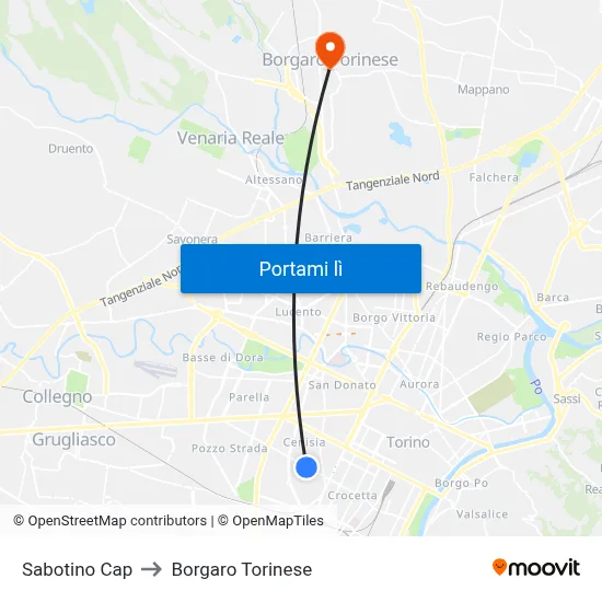 Sabotino Cap to Borgaro Torinese map