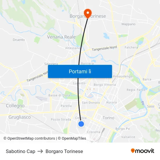 Sabotino Cap to Borgaro Torinese map