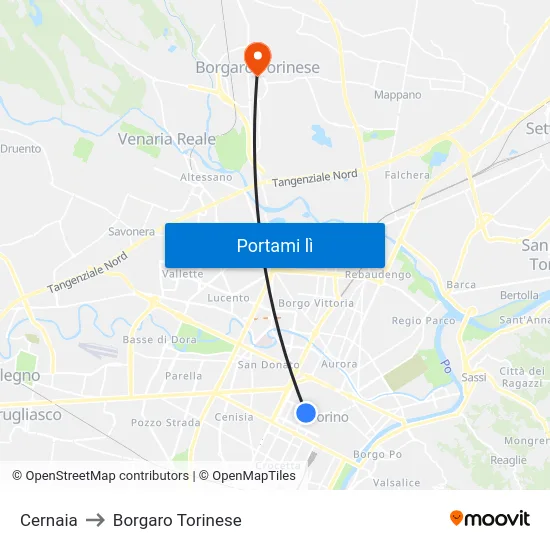 Cernaia to Borgaro Torinese map