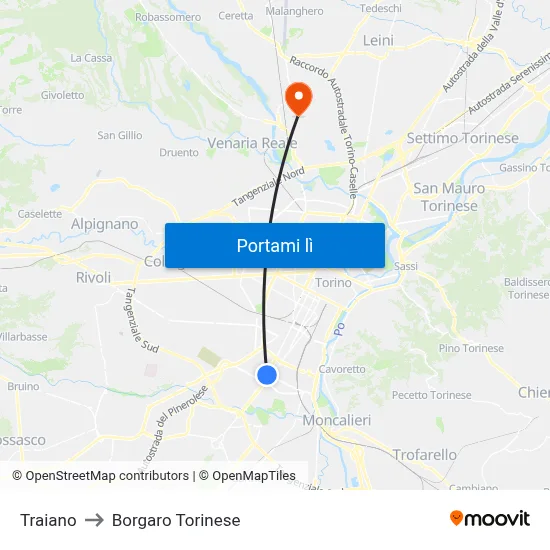 Traiano to Borgaro Torinese map