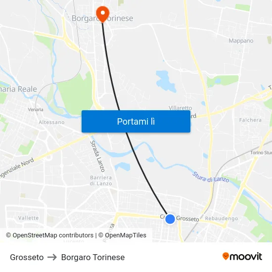 Grosseto to Borgaro Torinese map