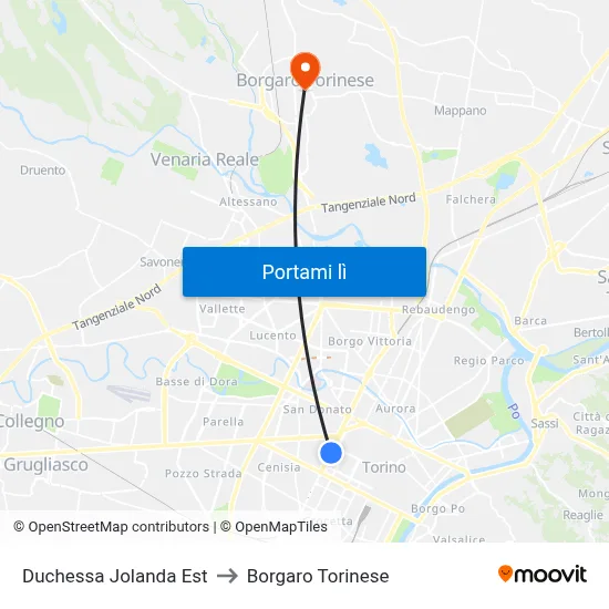 Duchessa Jolanda Est to Borgaro Torinese map
